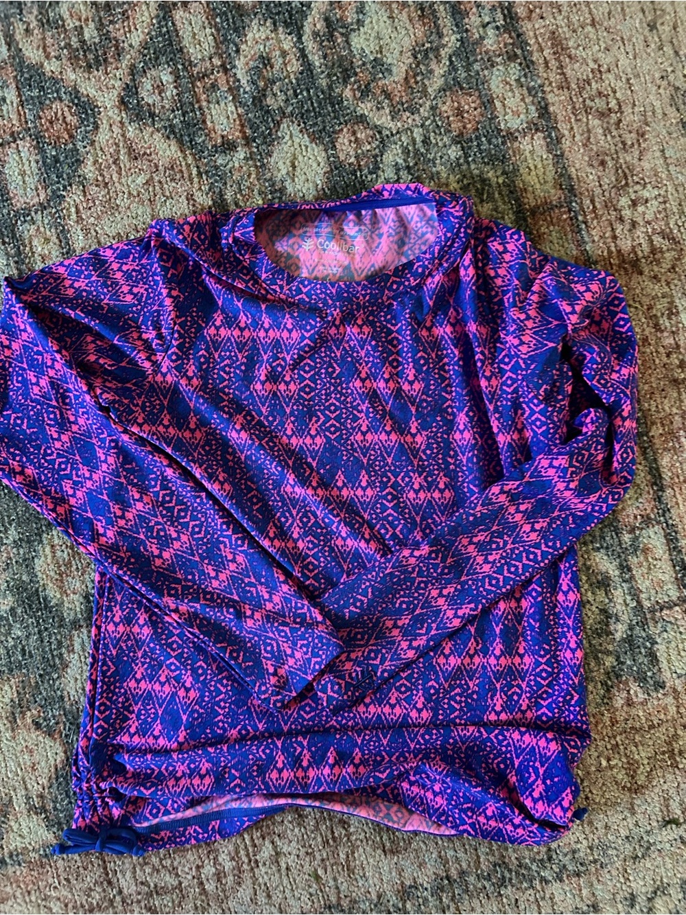Coolibar Kids Long Sleeve Rash Guard in Pink & Purple Geometric